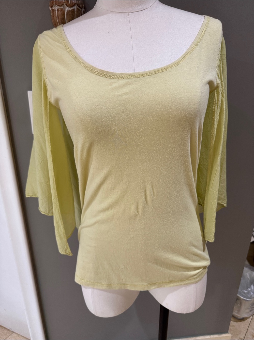 Tie-Sleeve Off-Shoulder Tunic in Pale Green